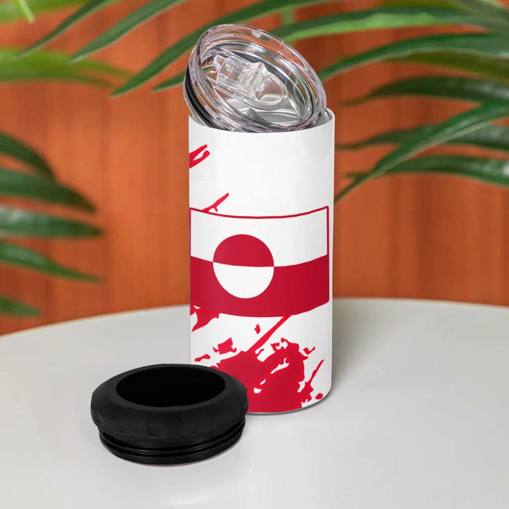 I Stand With Greenland Polar Bear 4 in 1 Can Cooler Tumbler with Splattered Flag Pattern