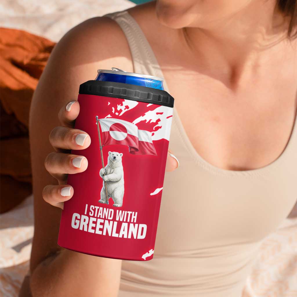 I Stand With Greenland Polar Bear 4 in 1 Can Cooler Tumbler with Splattered Flag Pattern
