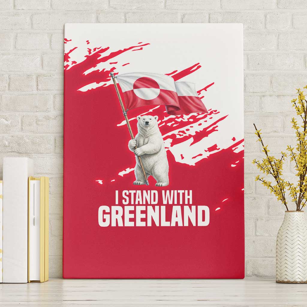 I Stand With Greenland Polar Bear Canvas Wall Art with Splattered Flag Pattern