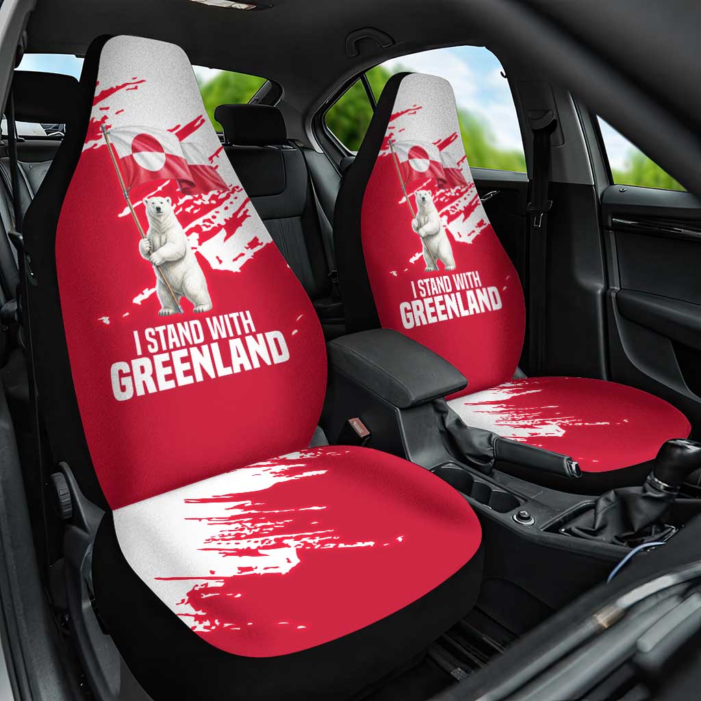 I Stand With Greenland Polar Bear Car Seat Cover with Splattered Flag Pattern