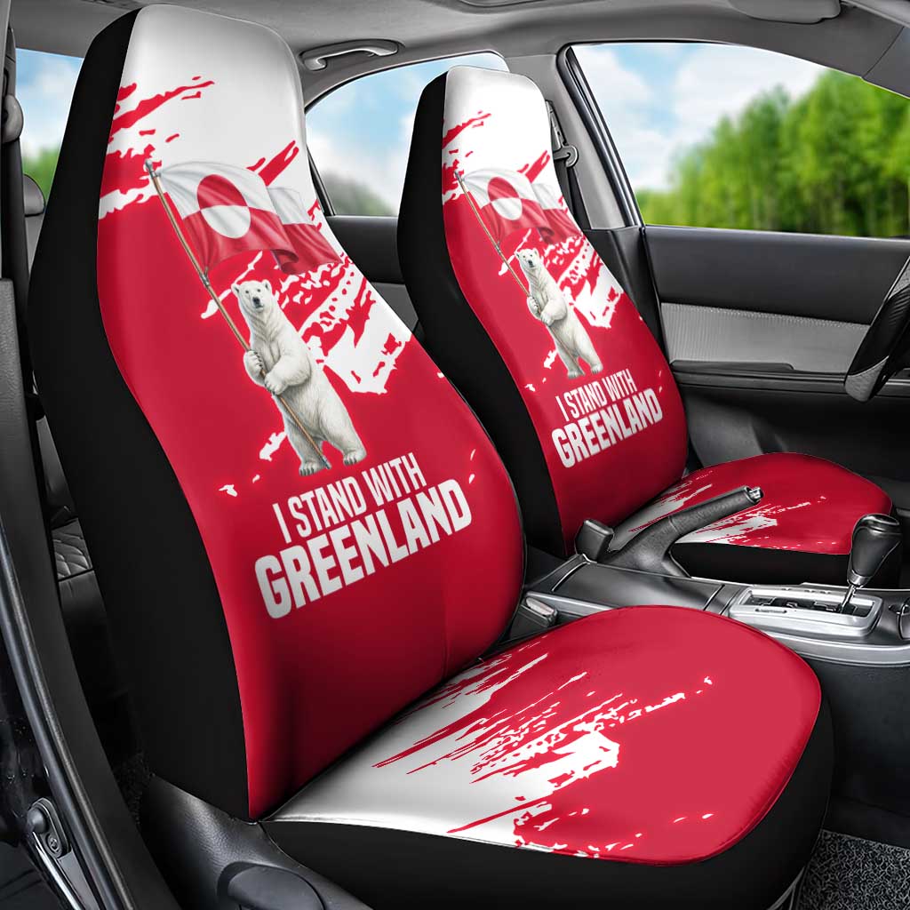 I Stand With Greenland Polar Bear Car Seat Cover with Splattered Flag Pattern