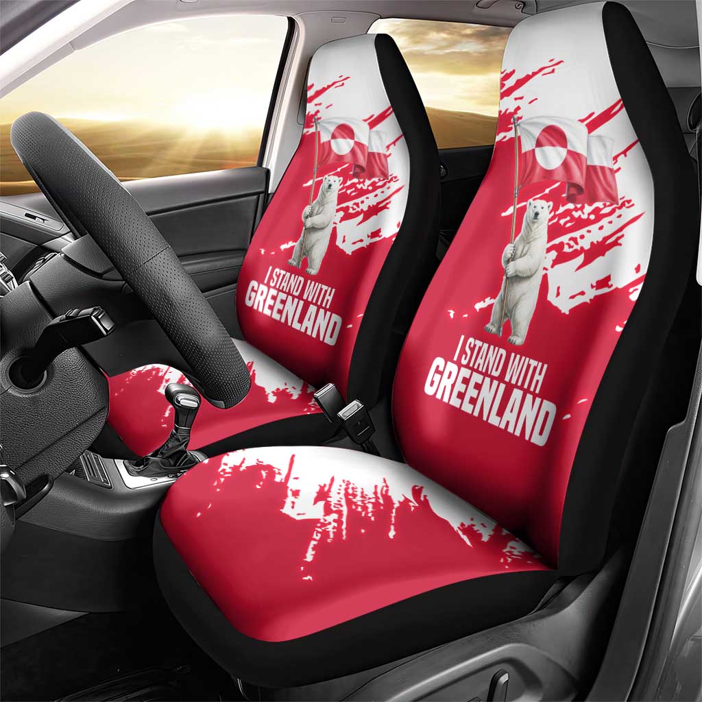 I Stand With Greenland Polar Bear Car Seat Cover with Splattered Flag Pattern