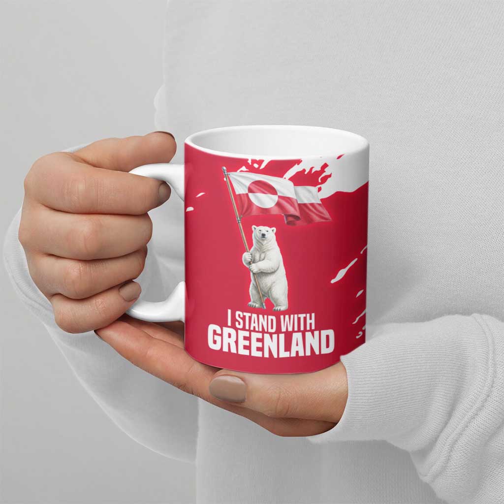 I Stand With Greenland Polar Bear Ceramic Mug with Splattered Flag Pattern