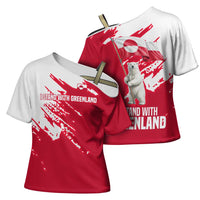 I Stand With Greenland Polar Bear Cross Shoulder Shirt with Splattered Flag Pattern