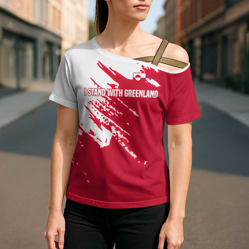 I Stand With Greenland Polar Bear Cross Shoulder Shirt with Splattered Flag Pattern