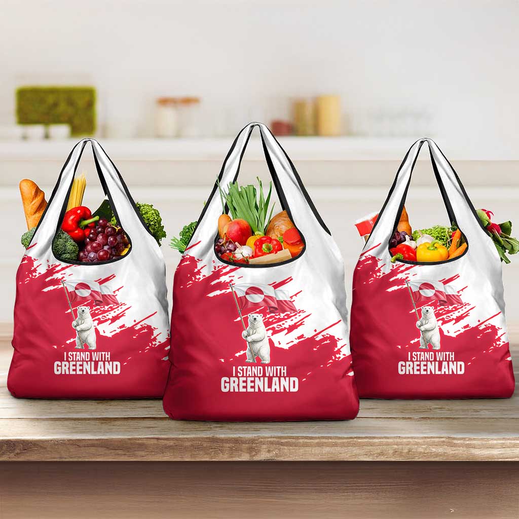 I Stand With Greenland Polar Bear Grocery Bag with Splattered Flag Pattern