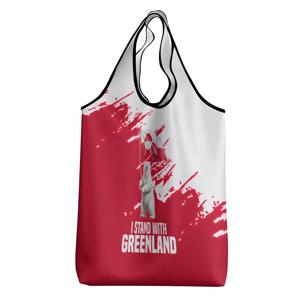 I Stand With Greenland Polar Bear Grocery Bag with Splattered Flag Pattern