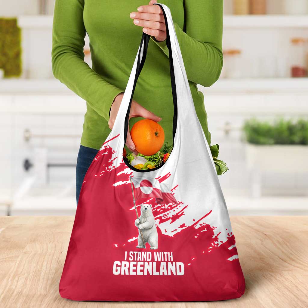I Stand With Greenland Polar Bear Grocery Bag with Splattered Flag Pattern
