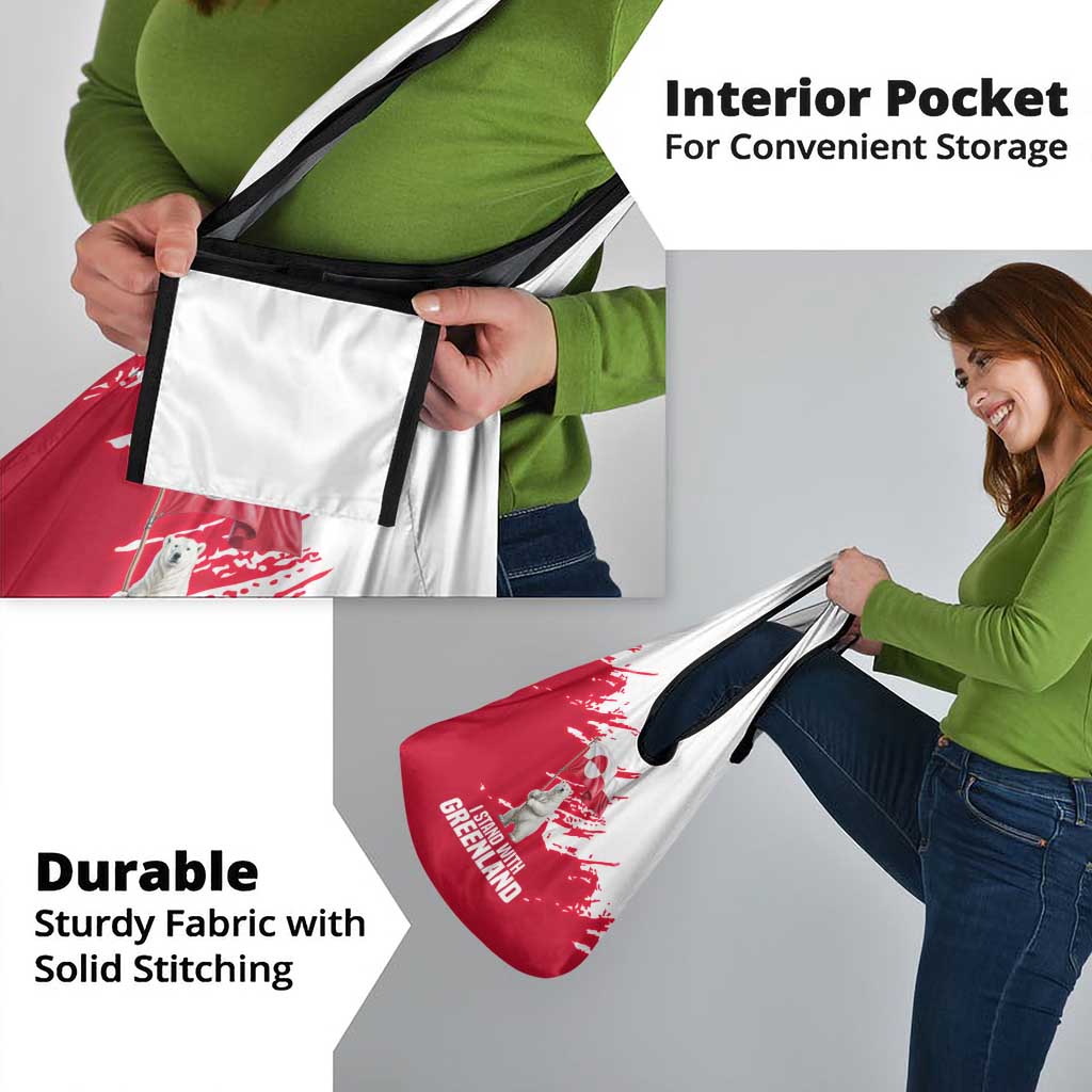 I Stand With Greenland Polar Bear Grocery Bag with Splattered Flag Pattern