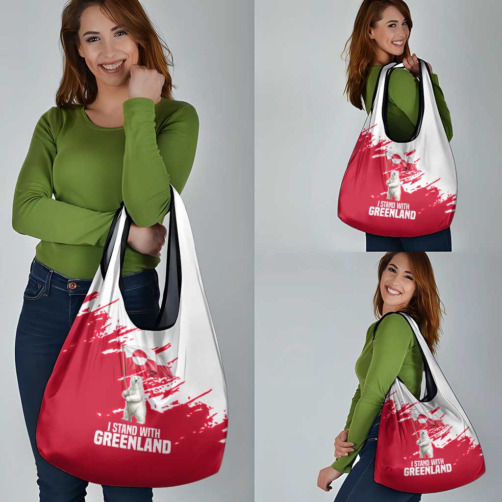I Stand With Greenland Polar Bear Grocery Bag with Splattered Flag Pattern