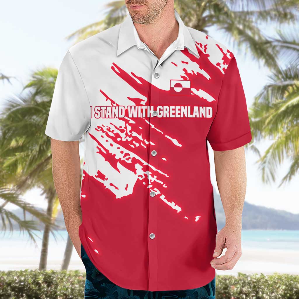 I Stand With Greenland Polar Bear Hawaiian Shirt with Splattered Flag Pattern