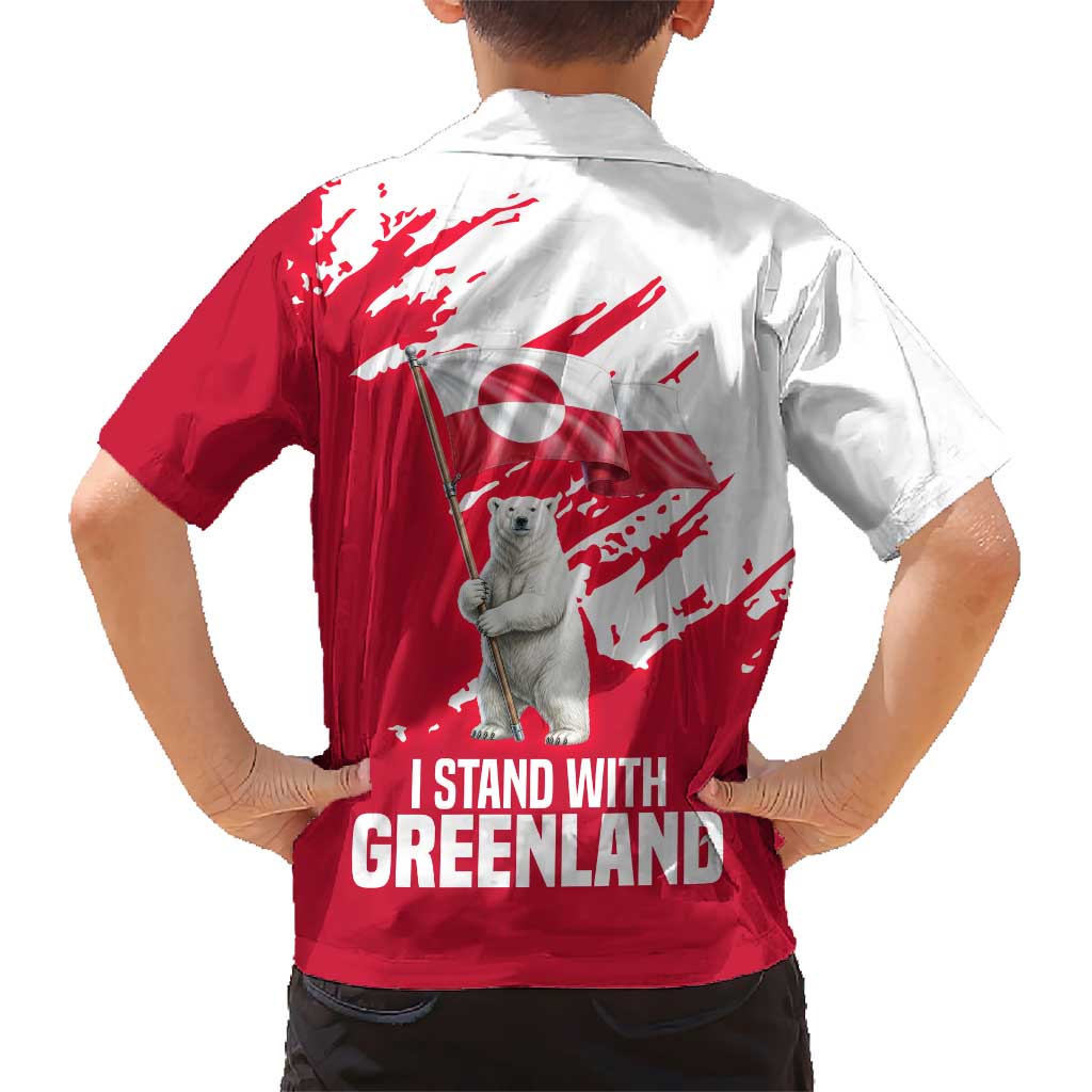 I Stand With Greenland Polar Bear Hawaiian Shirt with Splattered Flag Pattern