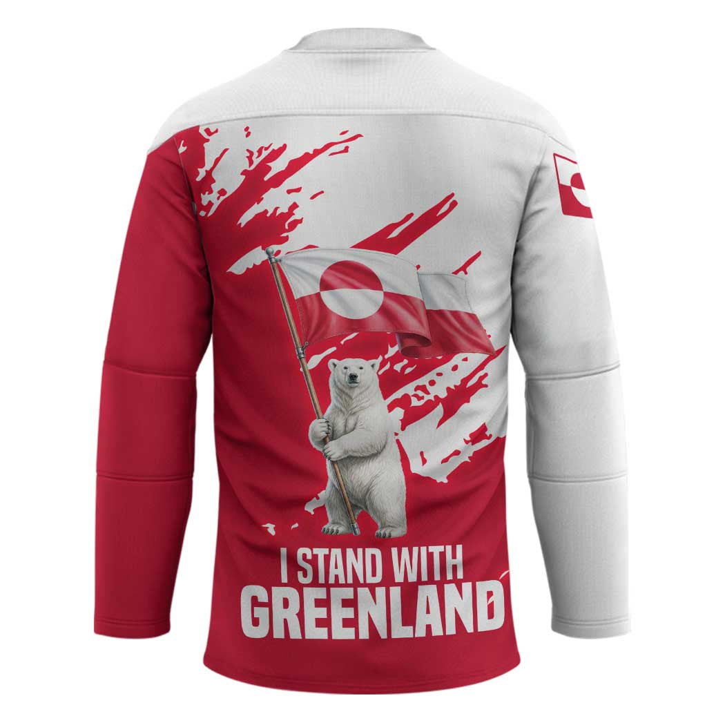 I Stand With Greenland Polar Bear Hockey Jersey with Splattered Flag Pattern