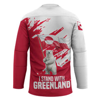 I Stand With Greenland Polar Bear Hockey Jersey with Splattered Flag Pattern