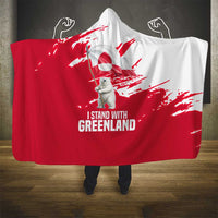 I Stand With Greenland Polar Bear Hooded Blanket with Splattered Flag Pattern