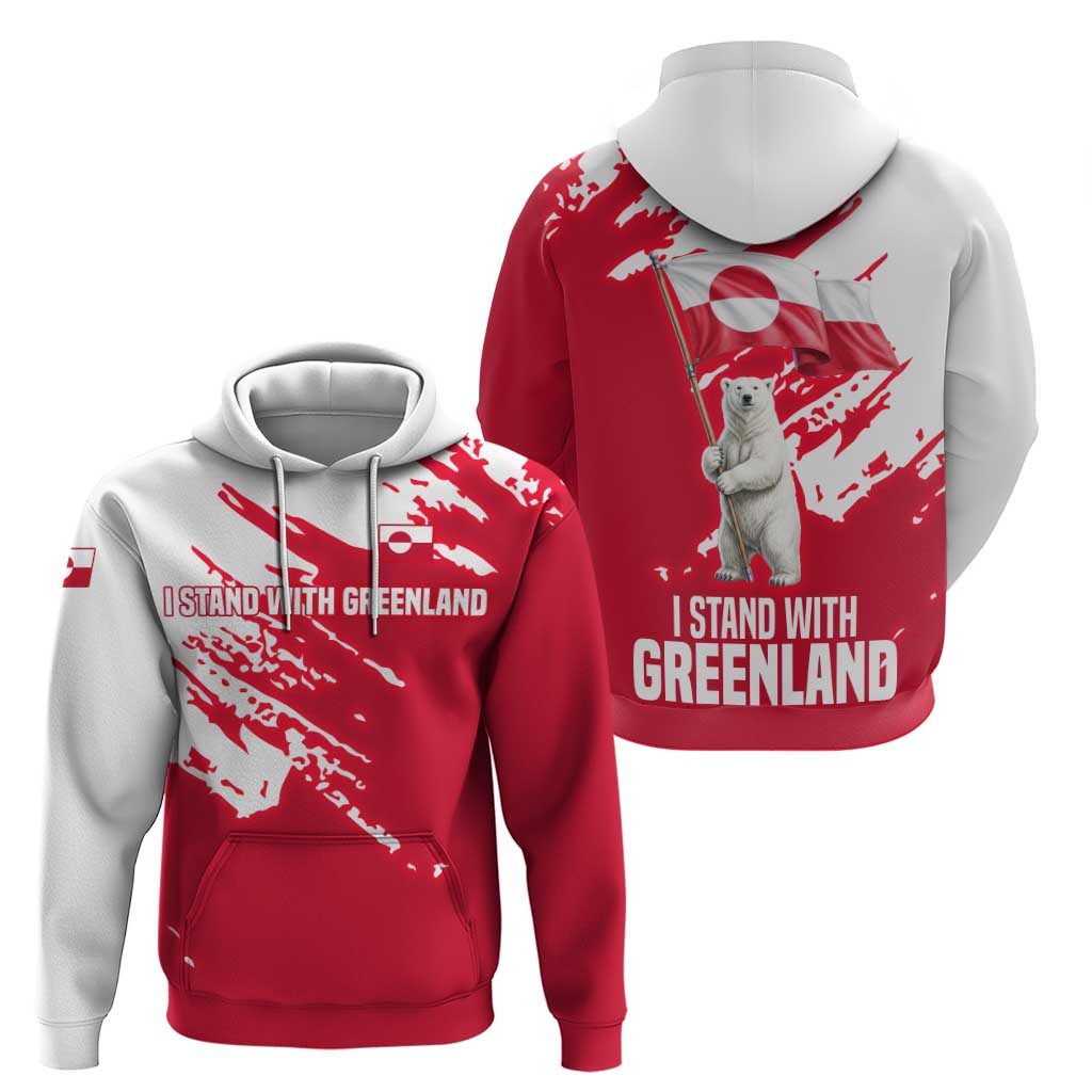 I Stand With Greenland Polar Bear Hoodie with Splattered Flag Pattern