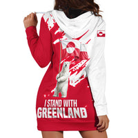 I Stand With Greenland Polar Bear Hoodie Dress with Splattered Flag Pattern