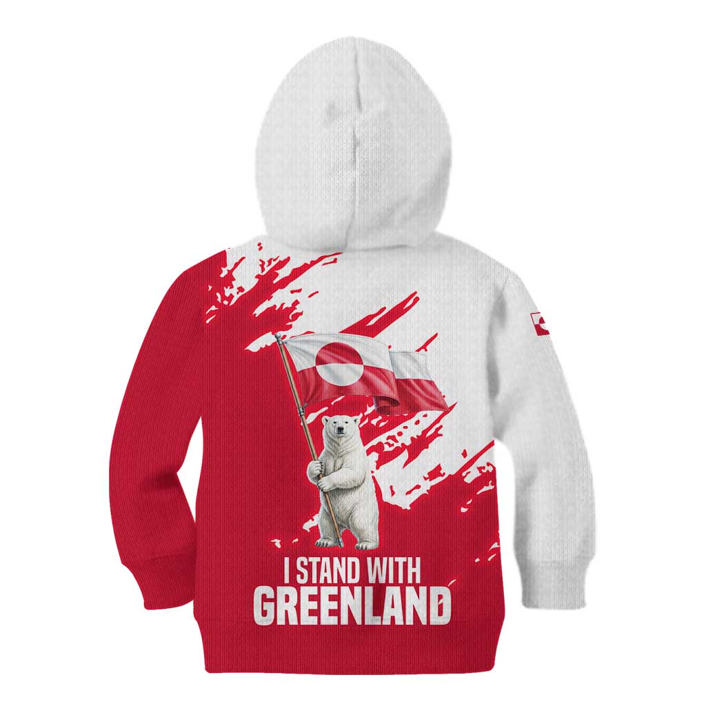 I Stand With Greenland Polar Bear Kid Hoodie with Splattered Flag Pattern