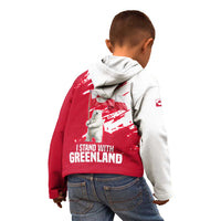 I Stand With Greenland Polar Bear Kid Hoodie with Splattered Flag Pattern