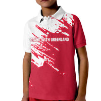 I Stand With Greenland Polar Bear Kid Polo Shirt with Splattered Flag Pattern