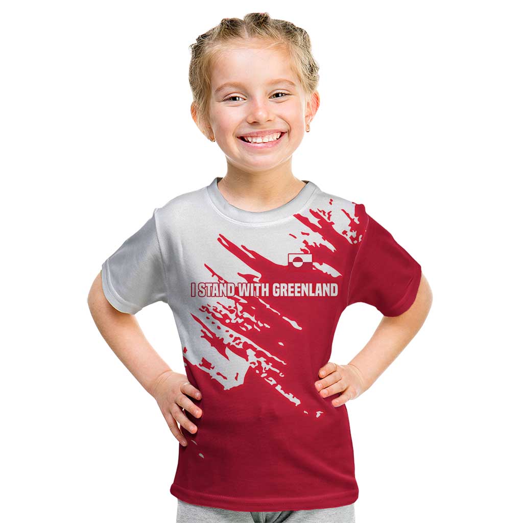 I Stand With Greenland Polar Bear Kid T Shirt with Splattered Flag Pattern