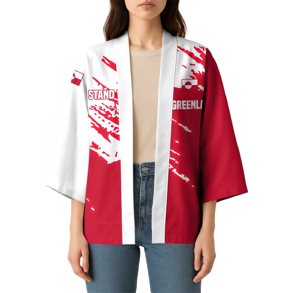 I Stand With Greenland Polar Bear Kimono with Splattered Flag Pattern