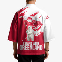 I Stand With Greenland Polar Bear Kimono with Splattered Flag Pattern
