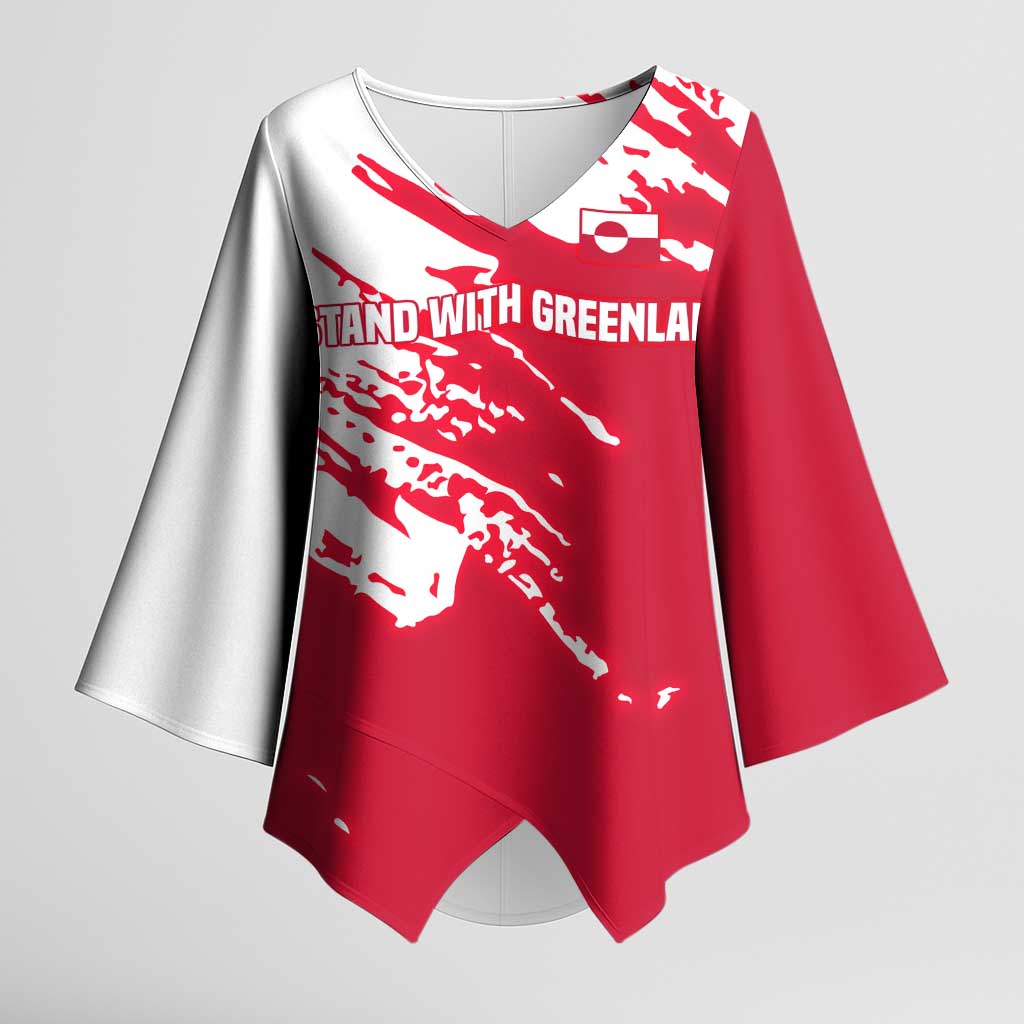 I Stand With Greenland Polar Bear Kimono Sleeve Blouse with Splattered Flag Pattern