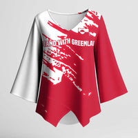 I Stand With Greenland Polar Bear Kimono Sleeve Blouse with Splattered Flag Pattern