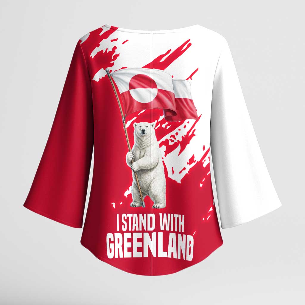 I Stand With Greenland Polar Bear Kimono Sleeve Blouse with Splattered Flag Pattern