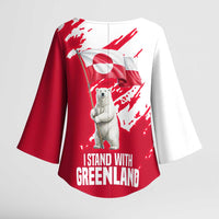 I Stand With Greenland Polar Bear Kimono Sleeve Blouse with Splattered Flag Pattern