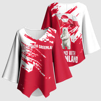 I Stand With Greenland Polar Bear Kimono Sleeve Blouse with Splattered Flag Pattern