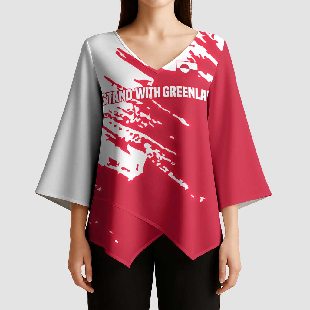 I Stand With Greenland Polar Bear Kimono Sleeve Blouse with Splattered Flag Pattern