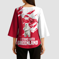 I Stand With Greenland Polar Bear Kimono Sleeve Blouse with Splattered Flag Pattern