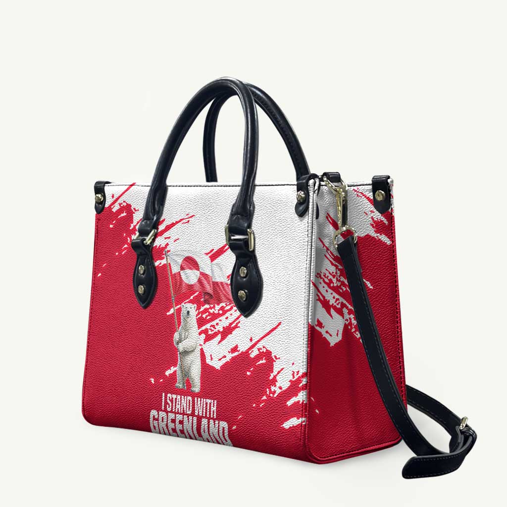 I Stand With Greenland Polar Bear Leather Bag with Splattered Flag Pattern