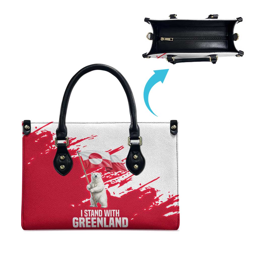 I Stand With Greenland Polar Bear Leather Bag with Splattered Flag Pattern