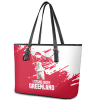 I Stand With Greenland Polar Bear Leather Tote Bag with Splattered Flag Pattern