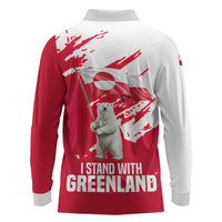 I Stand With Greenland Polar Bear Long Sleeve Polo Shirt with Splattered Flag Pattern