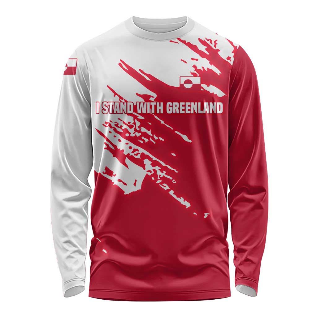 I Stand With Greenland Polar Bear Long Sleeve Shirt with Splattered Flag Pattern