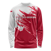 I Stand With Greenland Polar Bear Long Sleeve Shirt with Splattered Flag Pattern
