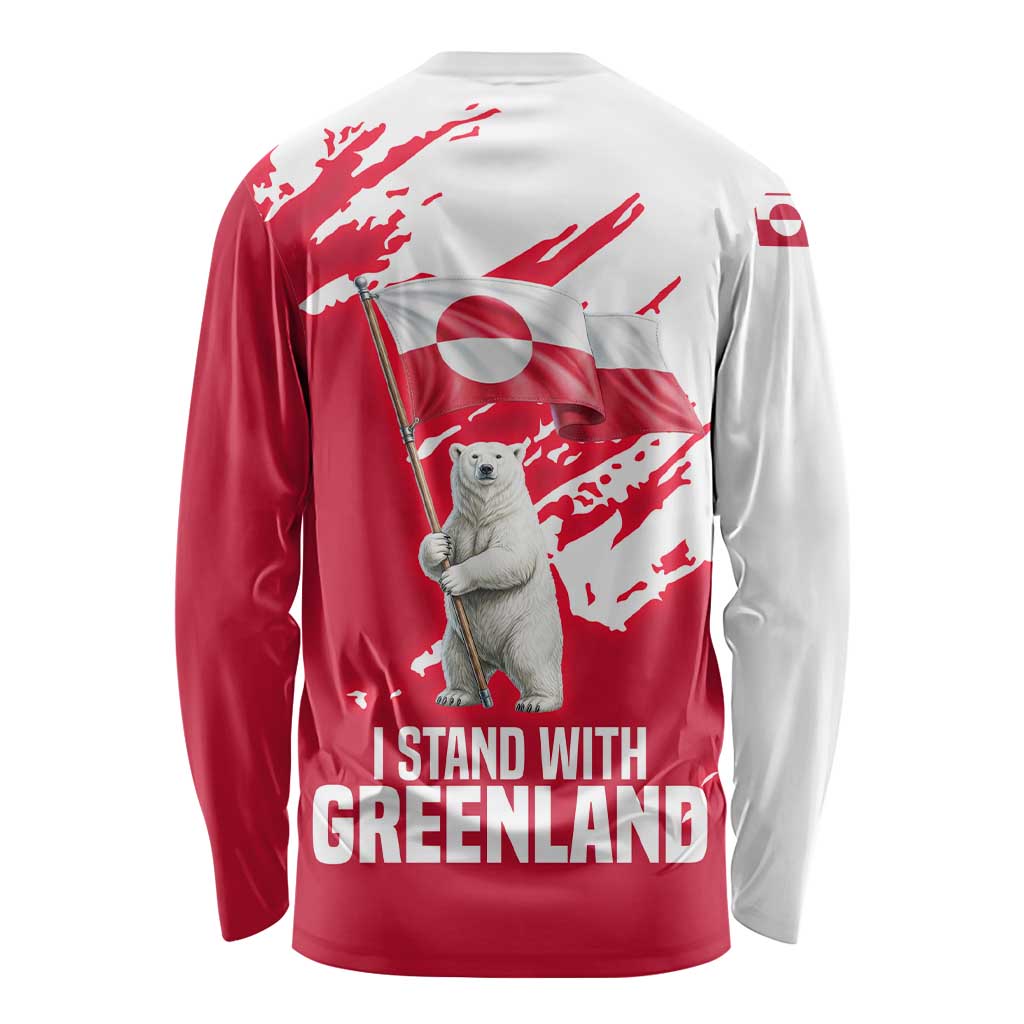 I Stand With Greenland Polar Bear Long Sleeve Shirt with Splattered Flag Pattern