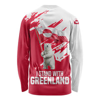 I Stand With Greenland Polar Bear Long Sleeve Shirt with Splattered Flag Pattern