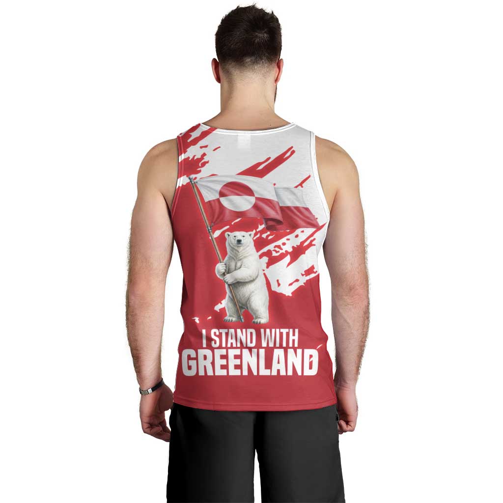 I Stand With Greenland Polar Bear Men Tank Top with Splattered Flag Pattern
