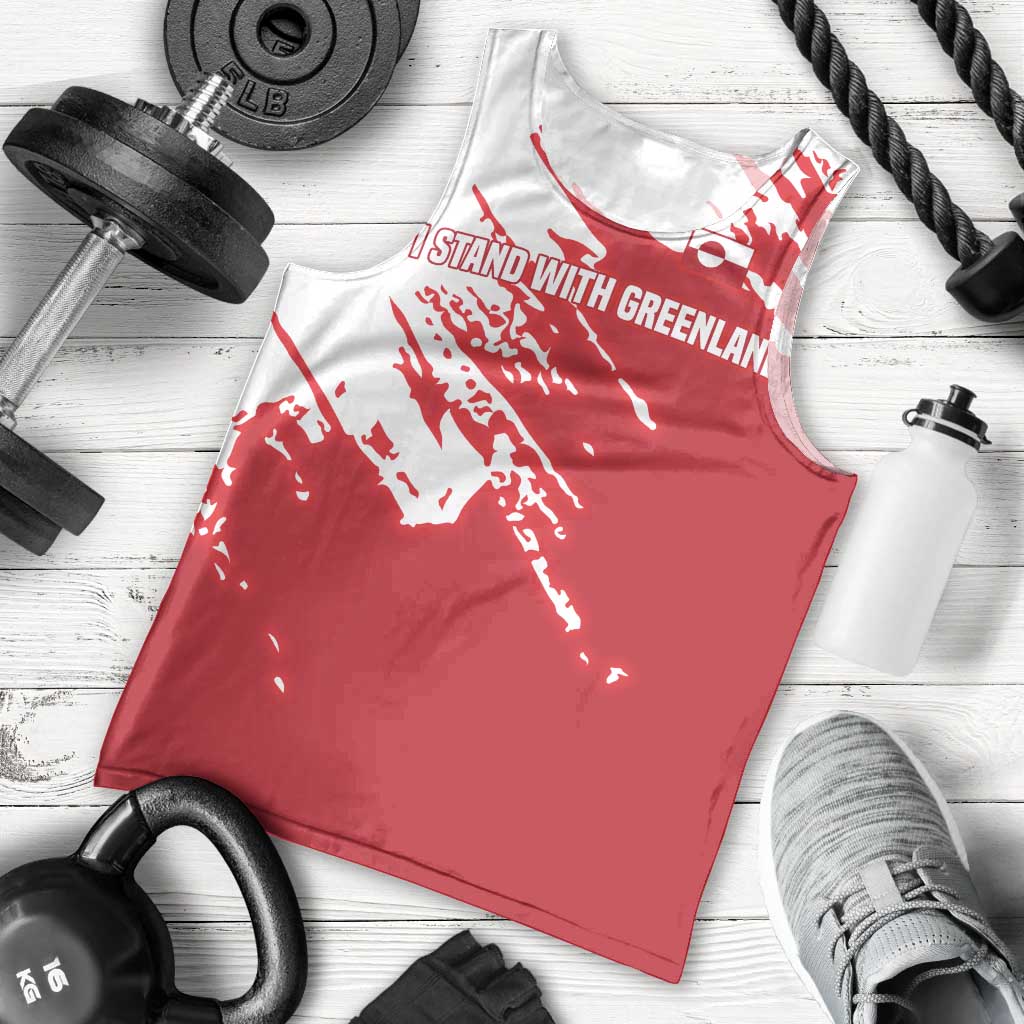 I Stand With Greenland Polar Bear Men Tank Top with Splattered Flag Pattern