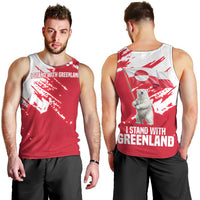 I Stand With Greenland Polar Bear Men Tank Top with Splattered Flag Pattern