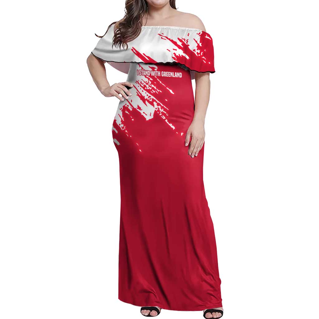 I Stand With Greenland Polar Bear Off Shoulder Maxi Dress with Splattered Flag Pattern