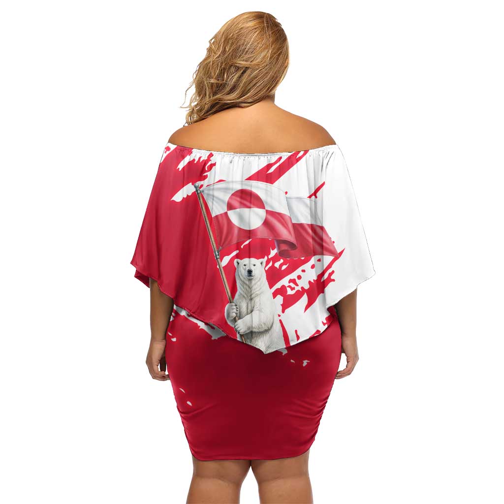 I Stand With Greenland Polar Bear Off Shoulder Short Dress with Splattered Flag Pattern