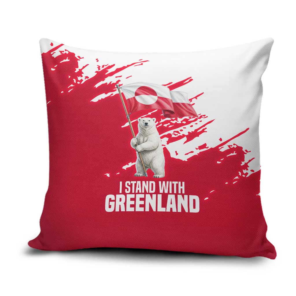 I Stand With Greenland Polar Bear Pillow Cover with Splattered Flag Pattern