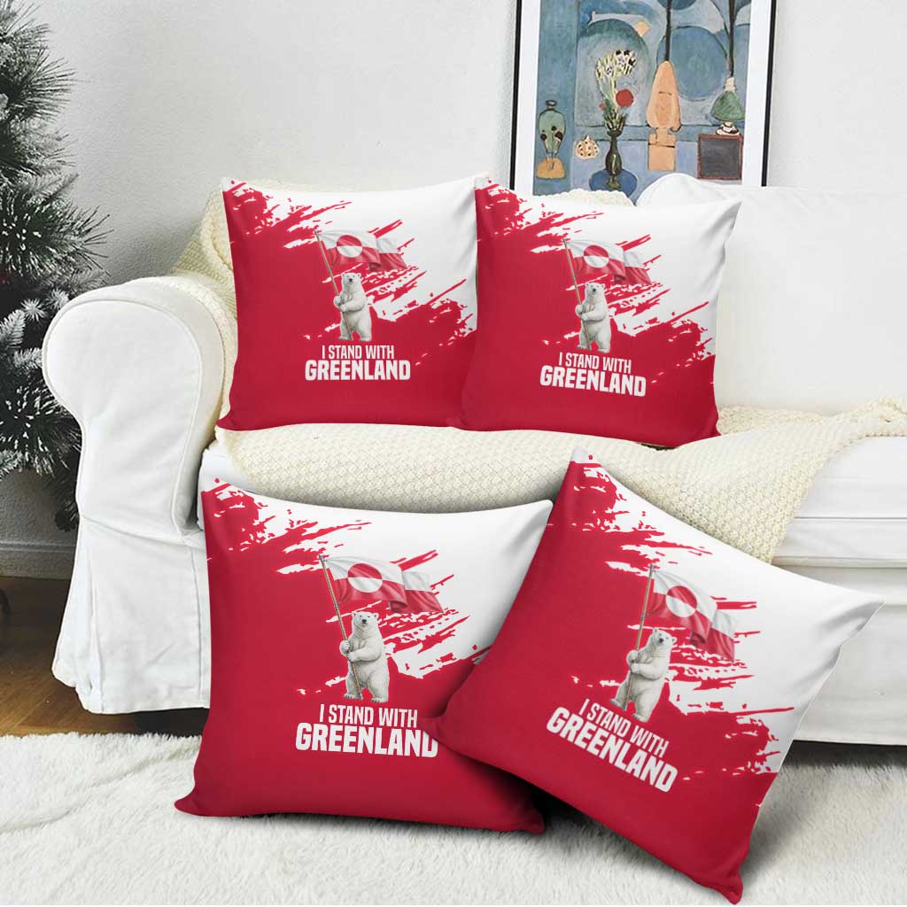I Stand With Greenland Polar Bear Pillow Cover with Splattered Flag Pattern