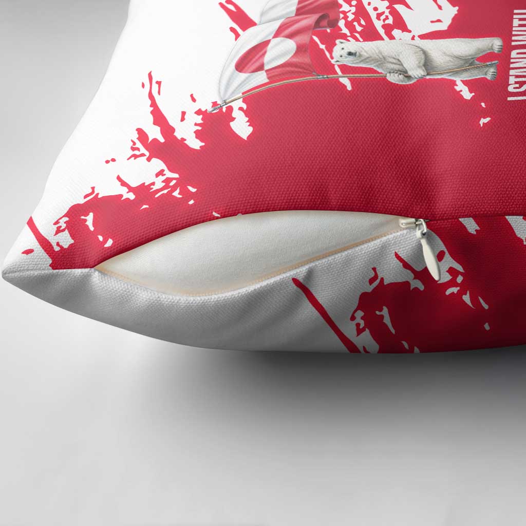 I Stand With Greenland Polar Bear Pillow Cover with Splattered Flag Pattern